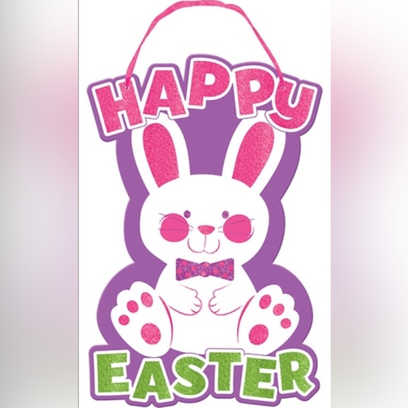 Happy Easter Bunny Rabbit Glitter Wall Sign - Picture 1 of 6